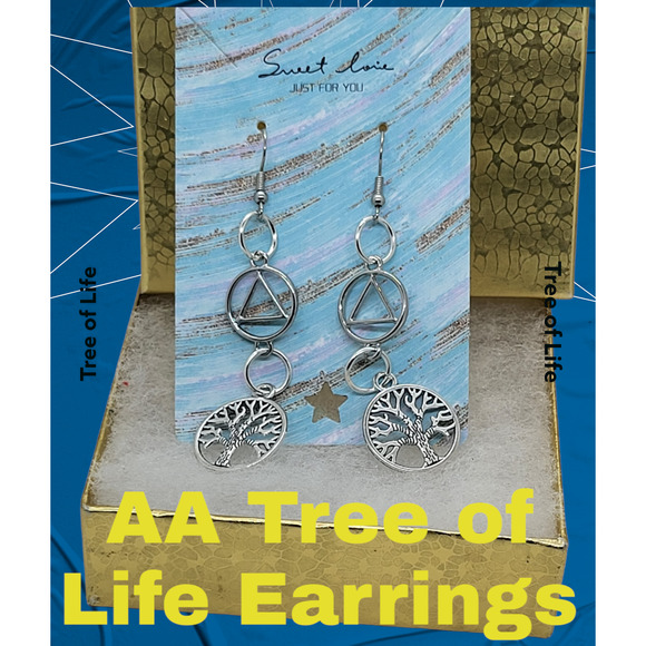 AA Alcoholics Anonymous tree of life earrings! Free AA goodie bag & gift box! - Picture 2 of 4